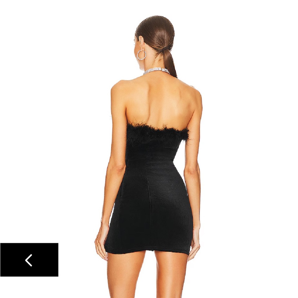 NWT Superdown Symone feather and velvet mini party dress black small strapless - Picture 2 of 11